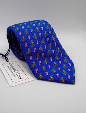 Vineyard Vines Custom UF Gators 100% Silk Tie Blue Orange Logo – Made in USA NWT